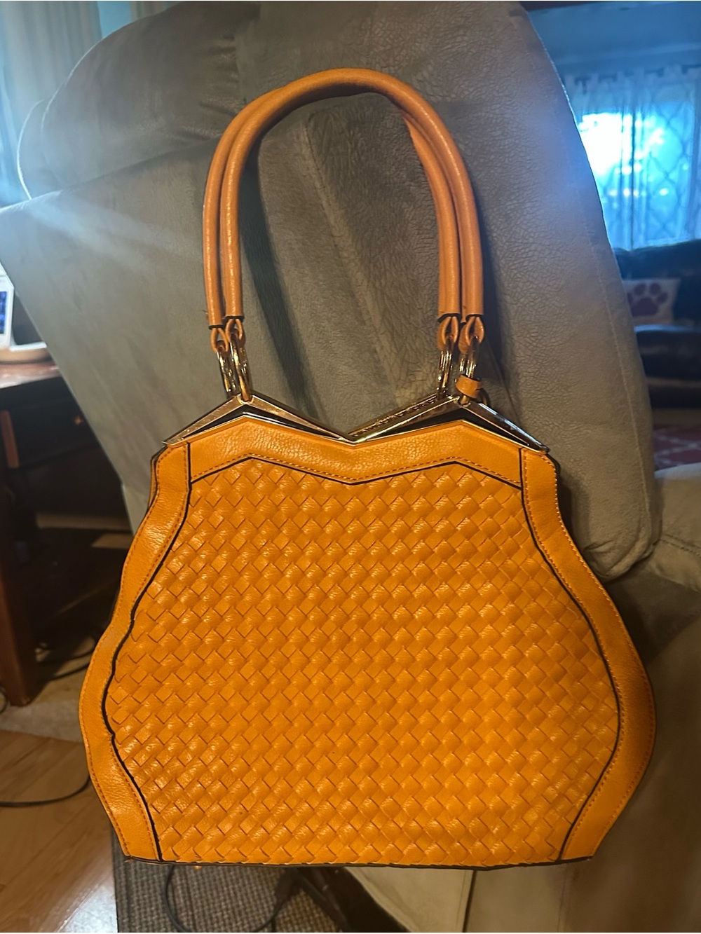 Segolene Paris Stylish Brown Leather Woven Tote Handbag